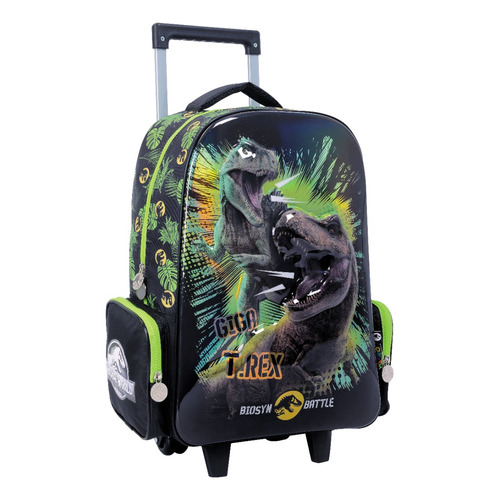 Jurassic World Mochila Carro 17 PuLG Escolar Dinosaurios Edu Color Negro 77121 Diseño de la tela Estampado