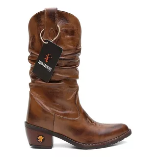 Bota Botina Texana Feminina Country Couro Legítimo Bico Fino