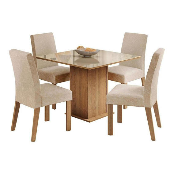 Mesa de comedor Madesa Evelin de cristal con 4 sillas, color rústico/crema/imperial