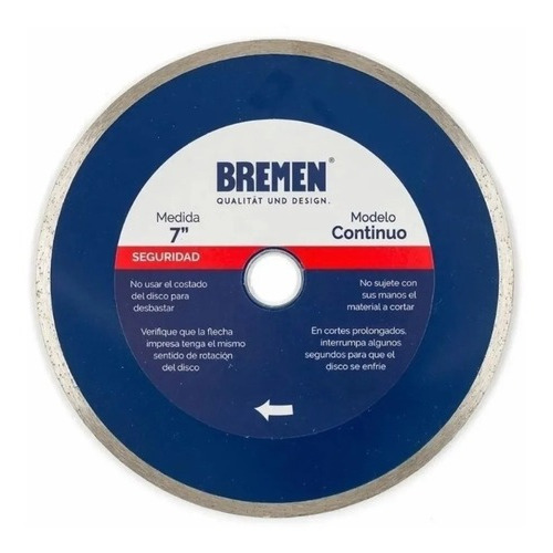 Disco Corte Diamantado Continuo 7'' Bremen 180mm Trader Color Azul