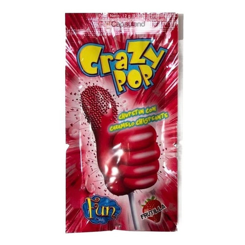 Chupetin Crazy Pop Frutilla C/ Caramelo Chispeante Fun Candy