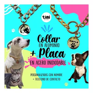 Placa+collar Acero Inoxidable Mascota Perro Gato Personaliza