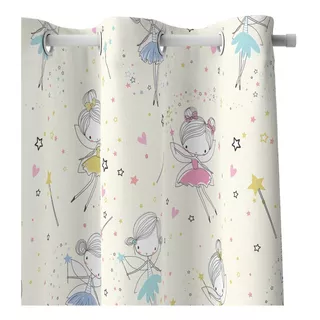 Cortina Infantil Para Quarto De Meninas Fadas 2,80m X 1,40m Cor Creme