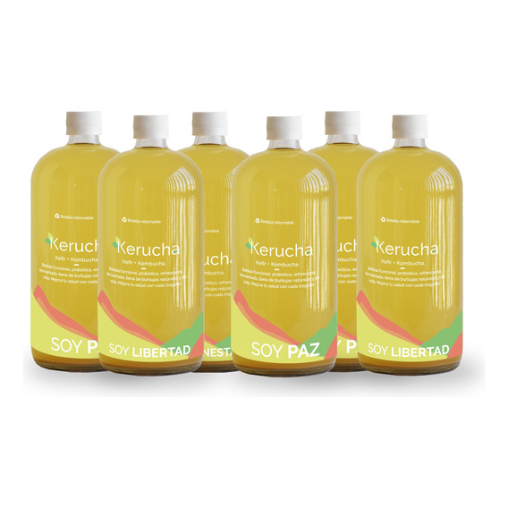 Caja 6 Keruchas 980ml - Bebida Probiótica - Kéfir + Kombucha