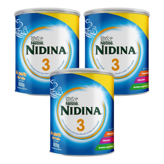 3un Leche De Formula En Polvo Nidina Etapa 3 +12m Lata 800gr