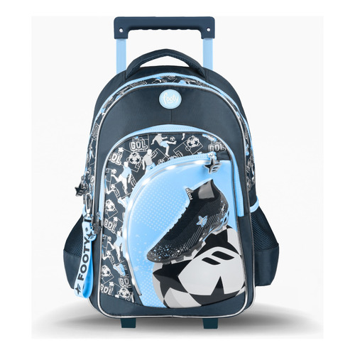 Mochila Footy Con Carro 18' Botin Con Luz F3241 Legitima Color Azul Diseño de la tela futbol botin