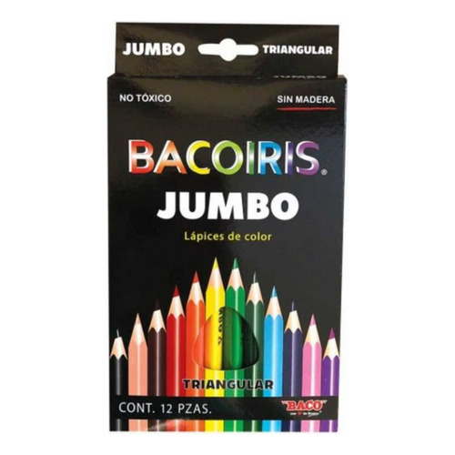 12 Lapices Colores Jumbo Baco Triangular Bacoiris Escolar