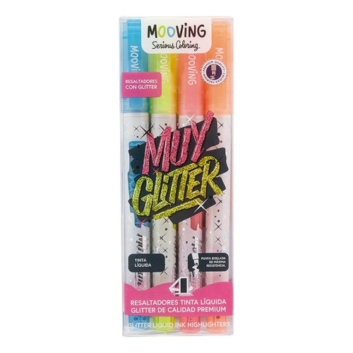 Resaltadores Mooving Muy Glitter X 4 Unidades