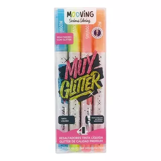 Resaltadores Mooving Muy Glitter X 4 Unidades