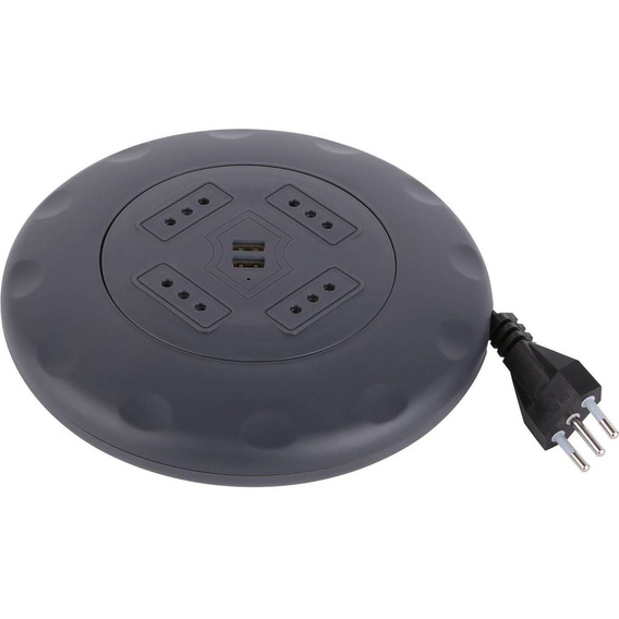 Alargador Retráctil 4 Tomas 5 M + 2 Usb Negro