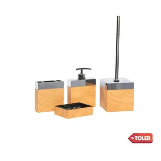 Set Kit De Baño 4 Piezas Simil Madera