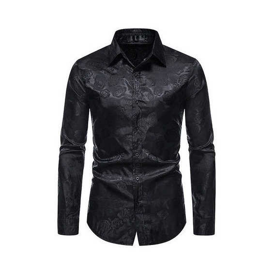 Camisa Casual Manga Larga Para Hombre, Negro