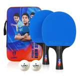 Pack X2 Paletas Loki De Ping Pong + 2 Pelotas + Estuche Color Azul-negro Tipo De Mango Fl (cóncavo)