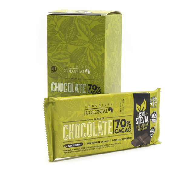 Barra De Chocolate 70% S/azúcar Con Stevia (caja X 10 U.)