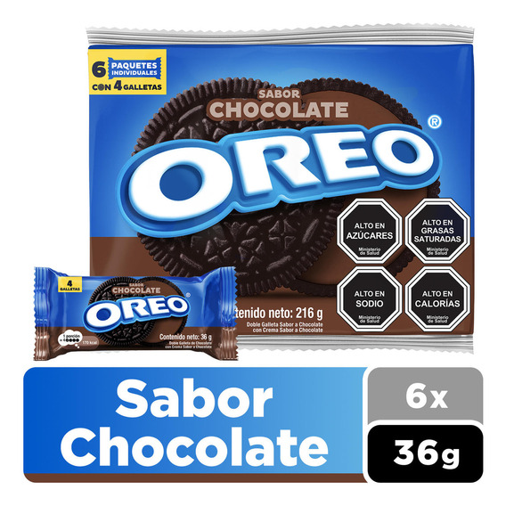 Oreo Galletas De Chocolate Rellena Sabor Chocolate 6 X 36 Gr