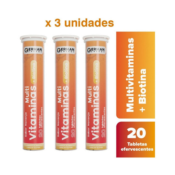 Multivitaminas + Biotina Efervescente German Energy X 3 Unid Sabor Naranja