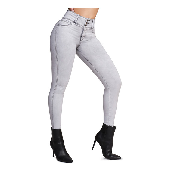 Jeans Dama Seven Colombiano Levanta Pompa Push Up Gris Mujer