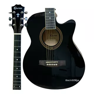 Violão Crafter Acustico Aço Com Cutway Cor Mini Jumbo Preto Brilhante