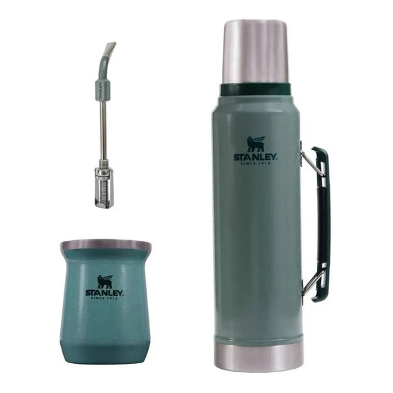 Kit Juego Stanley Termo Verde + Mate + Bombilla Inoxidable