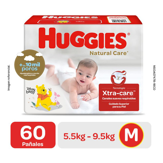 Pañales Huggies Natural Care Talla M 60 UnidadesPañales Huggies Natural Care M