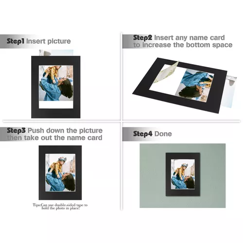 Golden State Art Pack of 10 Black 11x14 Slip-In Pre-Adhesive Photo Mat for 8x10 Picture with Backing Board Pre-Assembled, Includes 10 Clear Bags