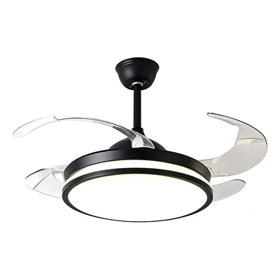 Ventilador De Techo Negro Retractil Luz Control Luz Desing 1.06 M 50hz/ 60hz Negro Transparente Acrílico 4