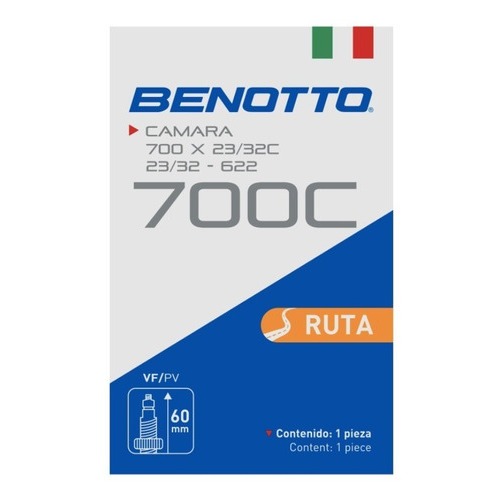 Camara Para Bicicleta Benotto 700x23/32c Ruta V.f. 60 Mm Tipo De Válvula Presta