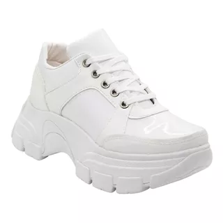 Zapatilla Plataforma Sneakers Mujer Cuero Vegano Blanco Roma