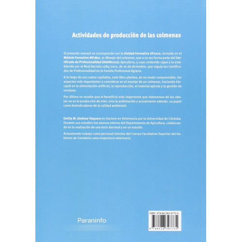 Actividades sanitarias en las colmenas, de JIMÉNEZ VAQUERO, Emilia M.. Editorial PARANINFO, tapa blanda en español, 2015