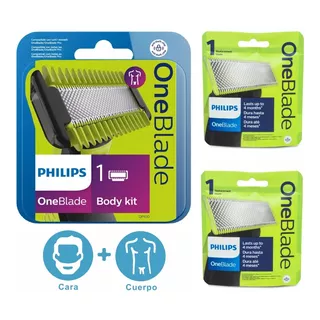 Kit Repuesto Philips Oneblade Cara + Cuerpo Dura 12 Meses!!!