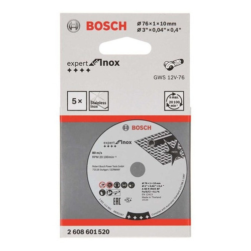 Disco de corte de hierro inoxidable Bosch Gws 12v-76, 76 mm, 3 polos, 5 piezas