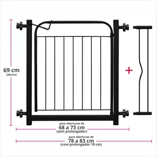 Grade Portão Proteção Pets 68 A 73 / 78 A 83 Cm Cachorro Cor Preto