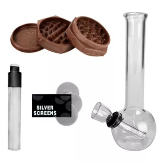 Kit Bong De Vidro Pequeno Dichavador Seda Telinha Headshop