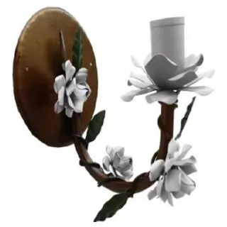 Arandela Com Flores Rustica De Parede Em Ferro Branco