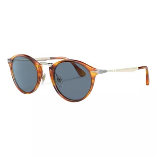 Óculos De Sol Persol Po3166s Standard Armação De Acetato Cor Marrom, Lente Azul-claro De Cristal Clássica Haste De Metal