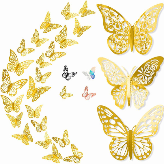 72pcs Mariposas Decorativas, 3d Pared Colore Metalicos Hueco