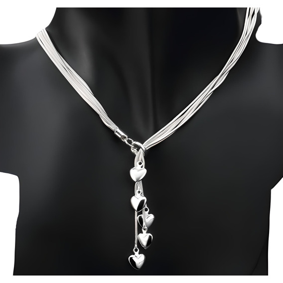 ** Bellísimo ** Collar 5 Corazones Plata .925 Amor Regalo !!