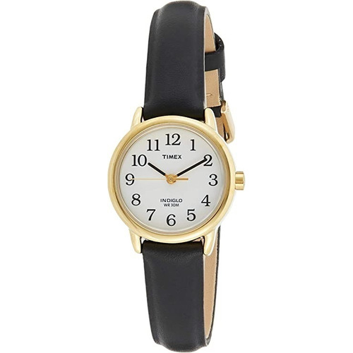 Reloj Mujer Timex Correa De Piel Con Luz 25 Mm T204339j Color de la correa Negro Color del bisel Dorado Color del fondo Blanco
