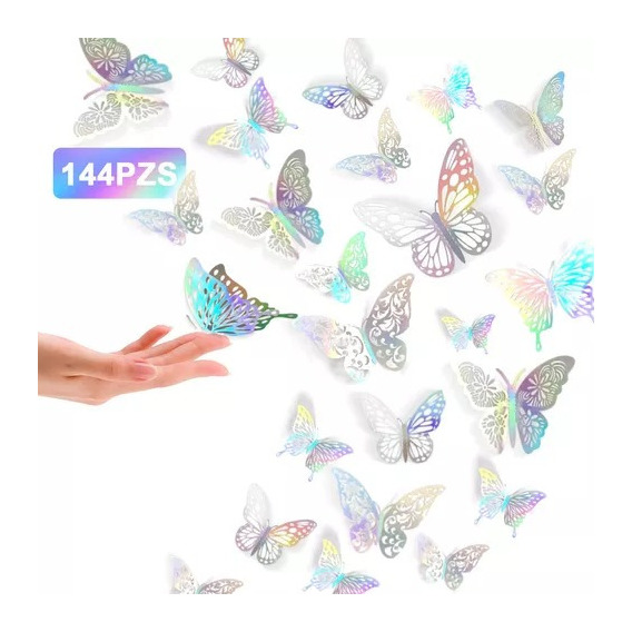 144pcs Mariposas Decorativas 3d Pared Colore Metalicos Hueco