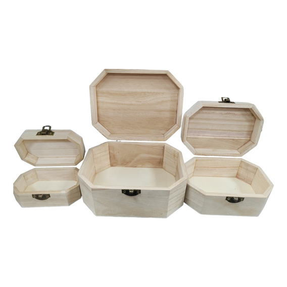 Set De 3 Piezas Organizadores En Madera Baul O Cofre