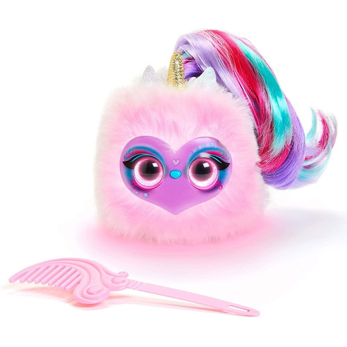 Mascota Electrónica De Peluche Pomsies Lumies Dazzle Gogo Color Blanco con cara Rosada