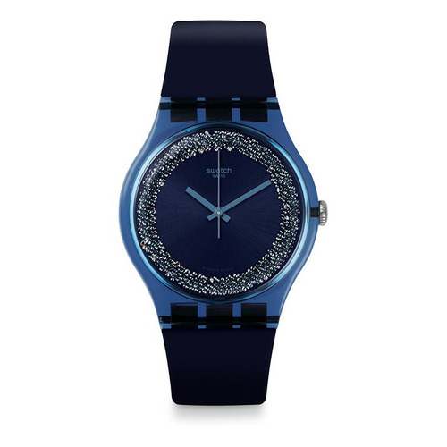 Reloj Swatch Mujer Acrílico Blusparkles Suon134 Color De La Malla Azul Color Del Fondo Azul