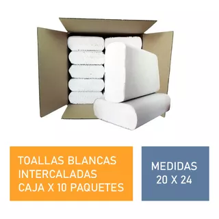 Toallas Intercaladas Papel Para Mano Blancas Premium 20x24 X1200 - Caja X 10 Paquetes