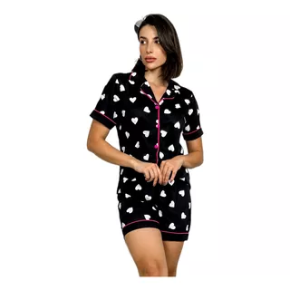 Pijama Curto Verão Botão Short Doll Feminino