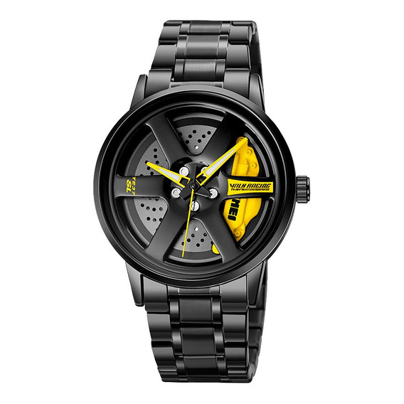 Reloj pulsera Skmei 1787 de cuerpo color negro, analógico, fondo negro y amarillo color negro, agujas color blanco y amarillo y negro, bisel color negro