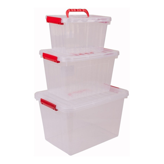 Set X3 Caja Organizadora Plastica Apilables 6lt, 12lt Y 24lt