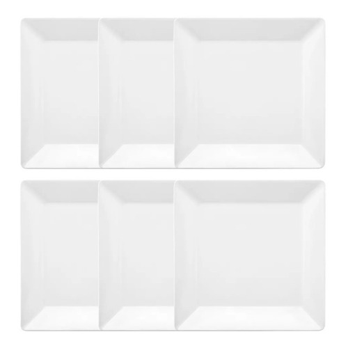 6 Pratos Raso Quadrado 26,5 x 26,5 cm - Quartier White Oxford