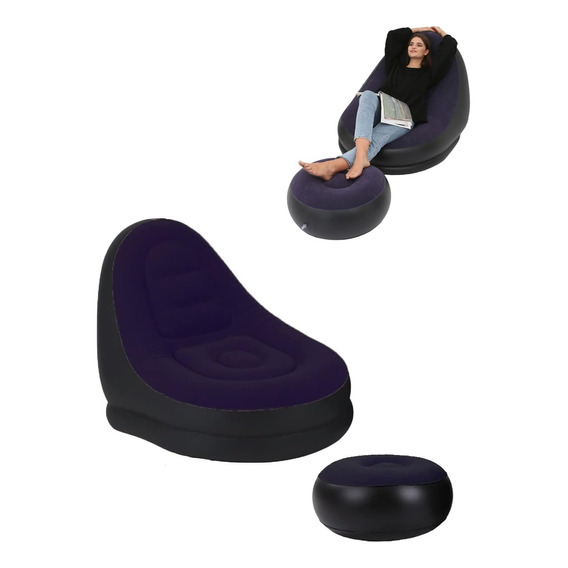 Sofa Tumbona Inflable + Puff Reposa Pies Inflable Portatil 