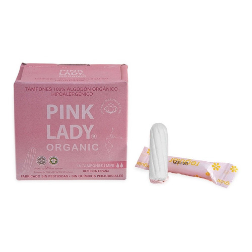 Tampones Algodón Orgánico Certificado Pink Lady Mini X 18