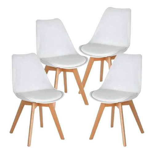 Set De 4 Sillas Tipo Eames Minimalistas Ergonómicas Color de la estructura de la silla Blanco Color del asiento Blanco Diseño de la tela Blanco